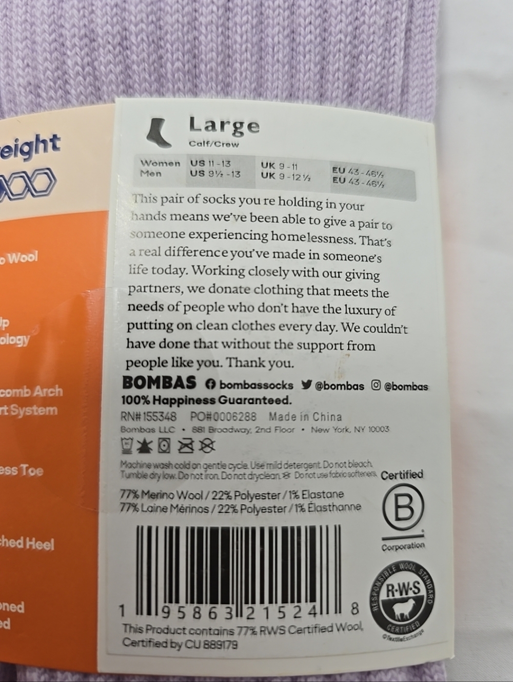 NWT Bombas 77% Merino Wool Blend Calf Socks Midweight Cushioned Large Unisex - Picture 3 of 5